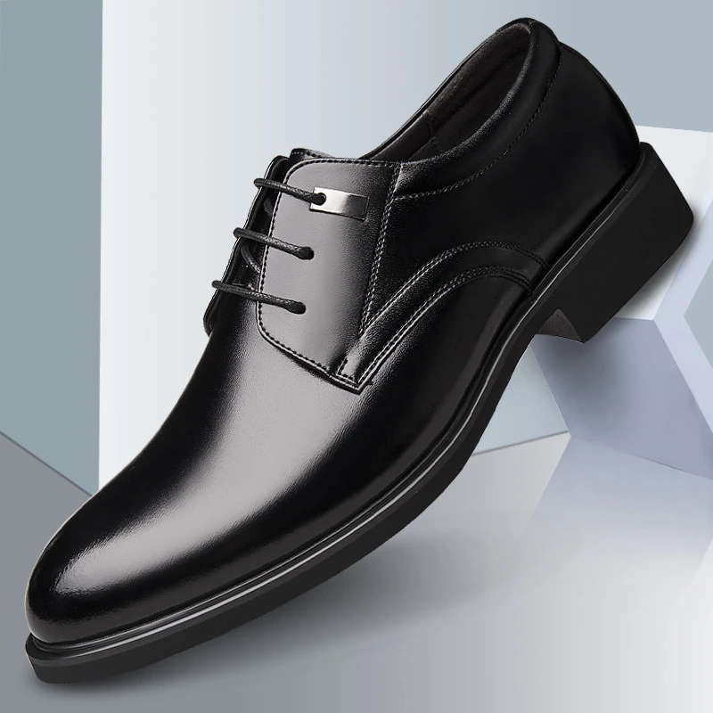 Mens Black Leather Perforated Lace Up Dress Shoes Breathable Formal Business Office Work Summer Daily Wear Comfortable Shoes