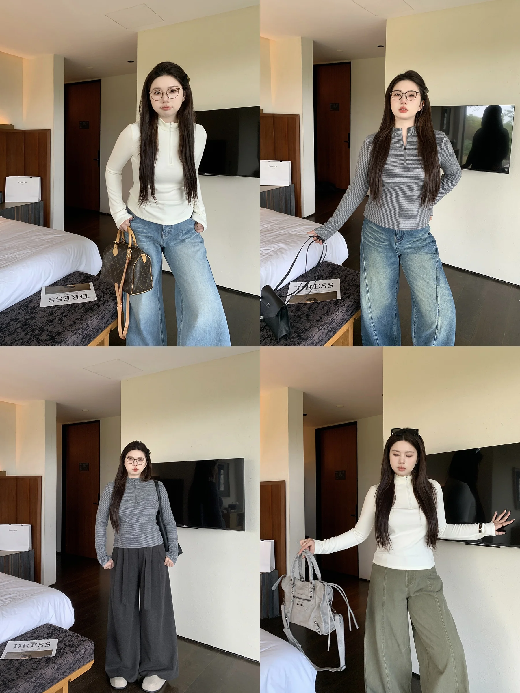 

Faionable Warm Fce Молния Ne Stripe Топ с высоким воротником Внутренняя одежда Футболка Commute Sle Long Sve Зимний сезон