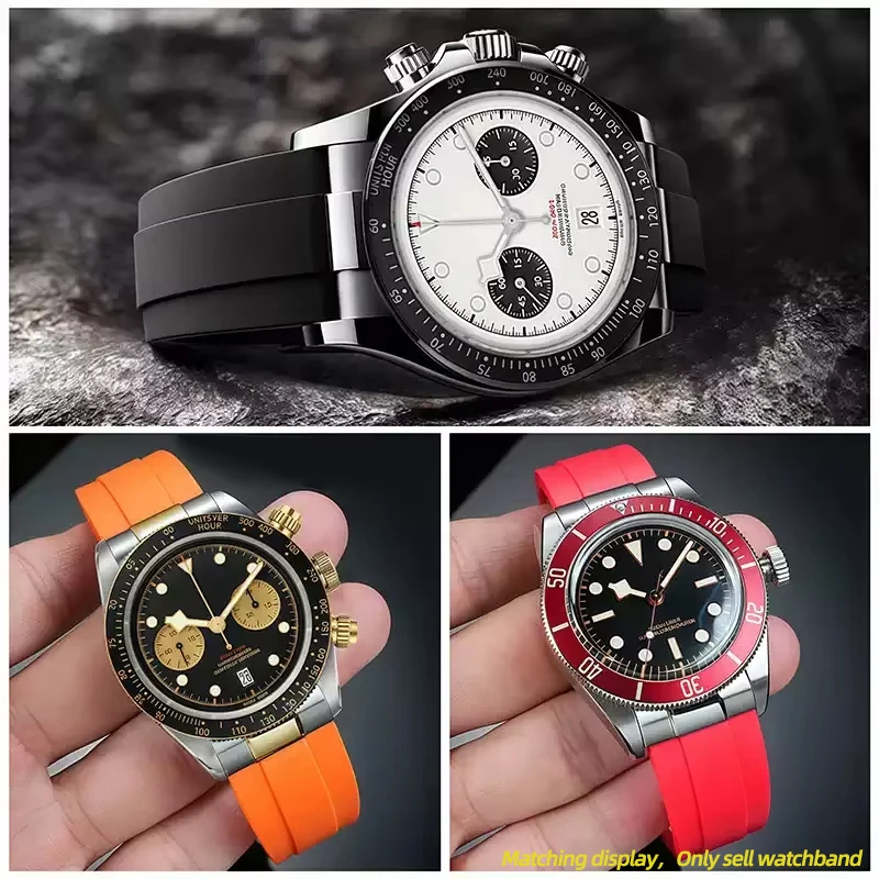 20mm 21mm 22mm Curved end Watchband For TUDOR Black Bay 1958 M79030 M79230 79220 Sports Belt Rubber Folding Buckle Watch Strap