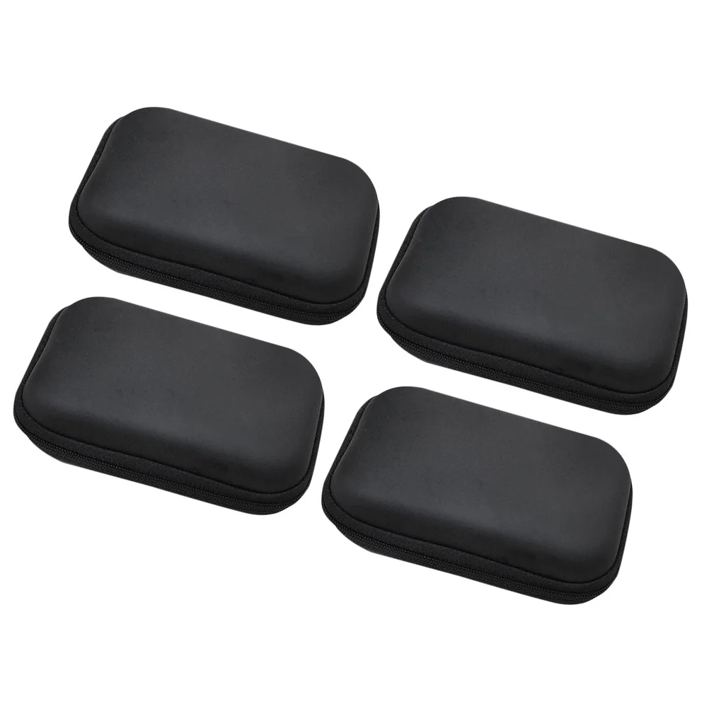 

4Pcs Data Cable Bag Black PU Shockproof Zipper Digital Storage Pouch Portable Travel Electronics Organizer