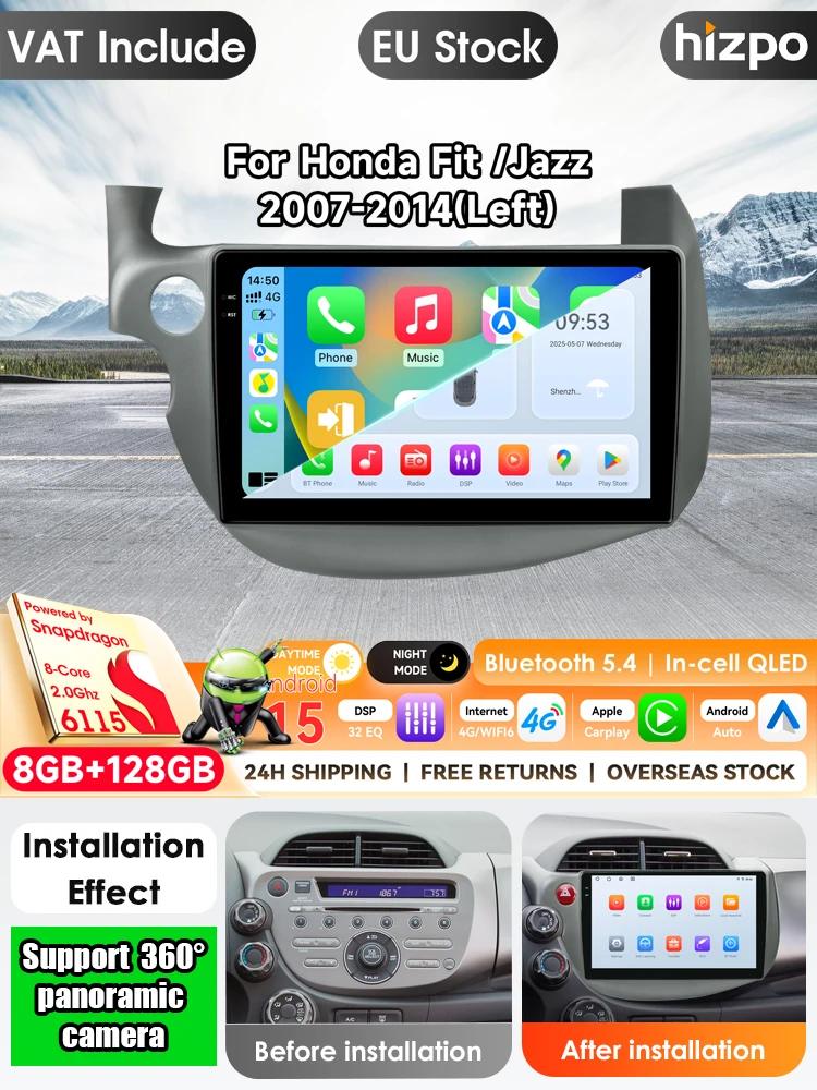 2Din 4G Android 16 WiFi DSP CarPlay Autoradio Multimedia-Videoplayer für HONDA FIT JAZZ 2007 - 2014 Navigation GPS Intelligente Systeme IPS Touchscreen Stereo-Videoplayer 2Din Head Unit Navigation BT