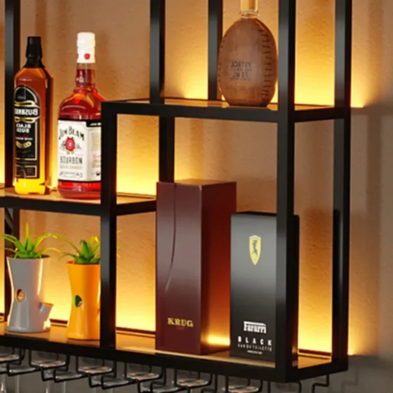 Retro Bar Cabinet Modern Metal Industrial Style Buffet Drinks Storage Luxury Wall Mounted Wine Rack Gold Wijnkast Club Furniture