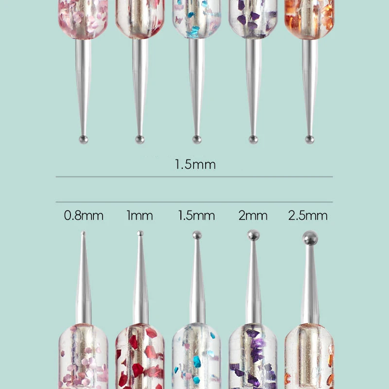5 Pcs/set Nail Art Dotting Pen Crystal Beads Handle Dual-ended Drawing Painting Rhinestones Manicure Tools