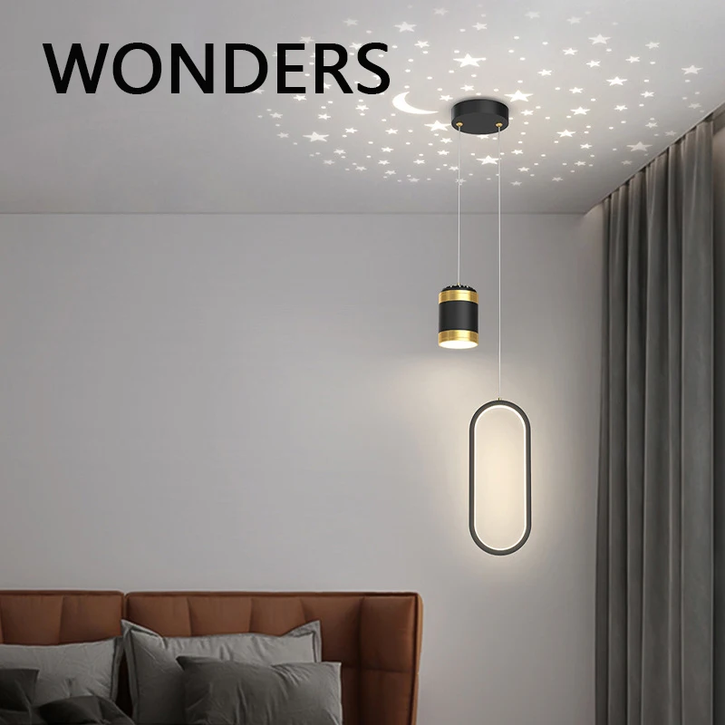 WONDERS โคมไฟระย้าในร่ม LED ตกแต่งห้องนอน Star Projection จี้โคมไฟโลหะซิลิโคนโคมไฟ 2 ไฟ