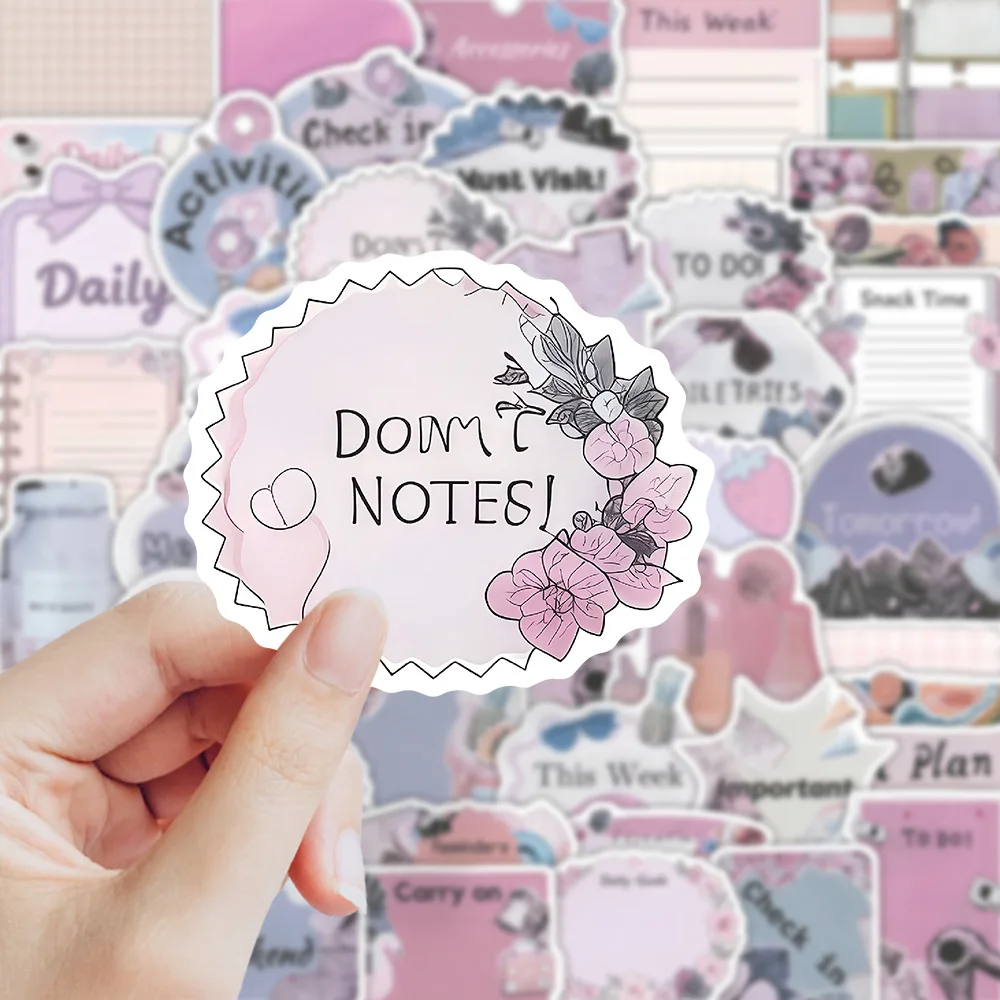 52Pcs Purple Pink Graffiti Text Stickers Western Ins‑Style Collage Decals for Journal Small Objects DIY Aesthetic Decor