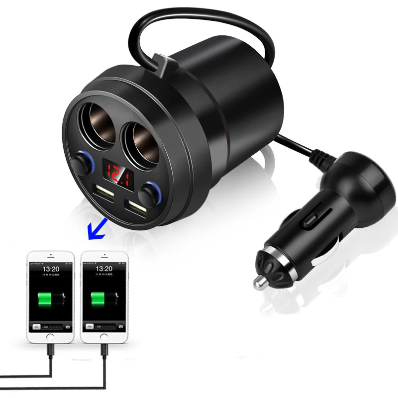 

Car Charger 2 USB DC/5V 3.1A Cup Power Socket Adapter Cigarette Lighter Splitter Mobile Phone Chargers With Voltage LED Display