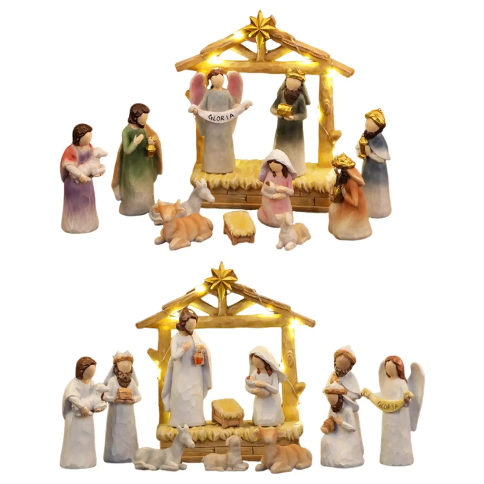 تماثيل ميلاد عيد الميلاد مع أضواء LED مجموعة ميلاد عيد الميلاد الصغيرة هدية الديكور الديني للمدفأة في الأماكن المغلقة والخارجية #2