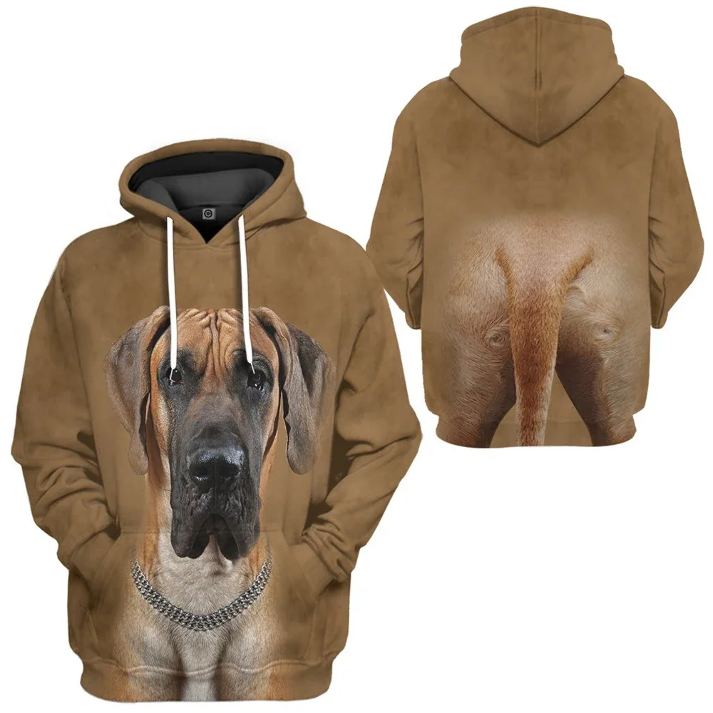 

HX Animals Hoodies 3D Graphic Great Dane Front and Back Printed Sweatshirts Pullovers Harajuku Streetwear Men Clothing