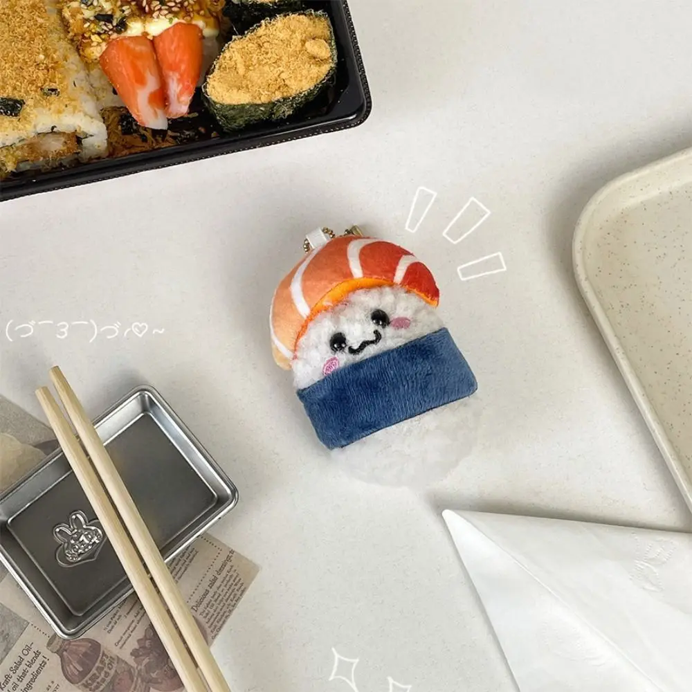 Cute Kawaii Salmon Keychain Cartoon Plush Stuffed Sushi Bag Pendant Soft Japanese Style Rice Plush Keyring Car Key Pendant