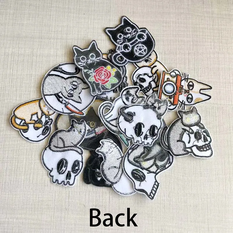 Punk Black Cat,Skull Cats Cloth Patch Repair,Embroidered Applique Iron On Patches,Fabric Sticker Thermocollants For Clothing