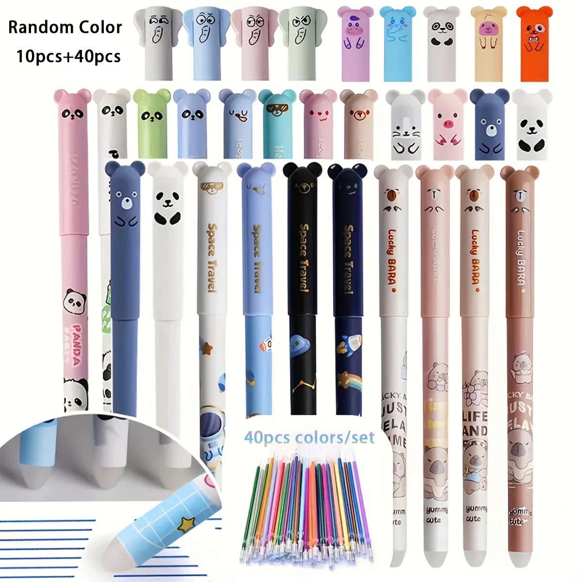 

50Pc Erasable Gel Pen Featuring 40 Colored Ink Refills 0.5Mm Blue Ink with Built-In Eraser Suitable for School Office Stationery