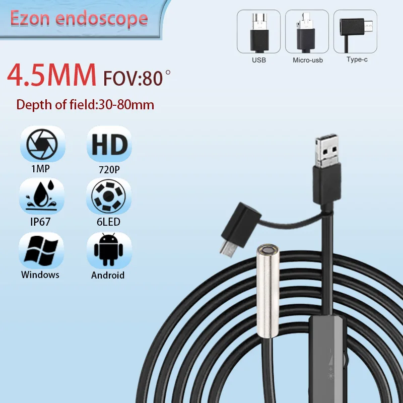 1MP 4.5mm FOV 80 ° كاميرا المنظار الصناعي لفحص خطوط الأنابيب 1.5 متر USB Type-C أندرويد 3 في 1 كاميرا المنظار #1