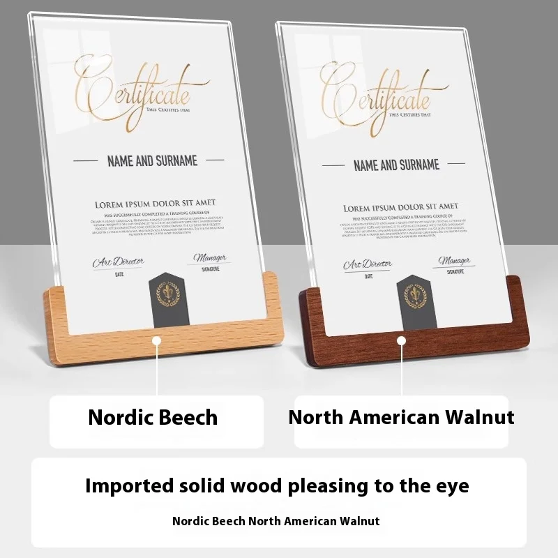 Solid Wood Display Sign A4 A5 Advertising Frame Honor Certificate Holder Photo Frame Stand Tabletop Displays Card Holder