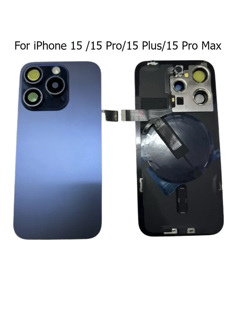 Voor iPhone 15 15 Pro 15 Plus Terug Glas Cover Achterbehuizing Deur Behuizing met Draadloze Flex Kabel Metalen Plaat Vervanging 15 Pro Max - afbeelding 2