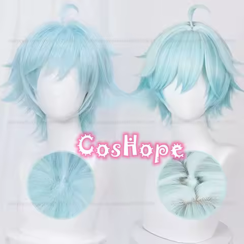 Chongyun Cosplay Wig Unisex 30cm Ice Blue Wig Cosplay Anime Cosplay Wigs Heat Resistant Synthetic Wigs