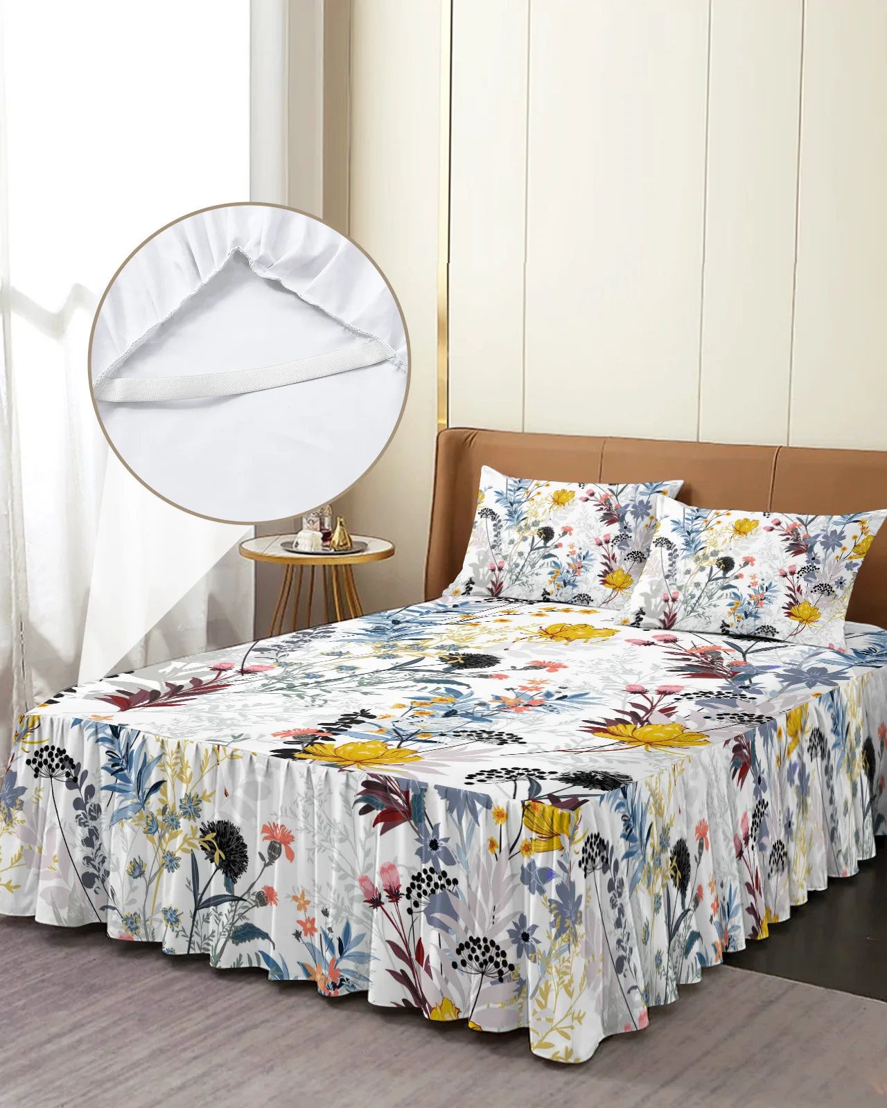 Flower Plant Dandelion Leaves Bed Skirt Elastic Fitted Bedspread With Pillowcases Mattress Cover Bedding Set Bed Sheet