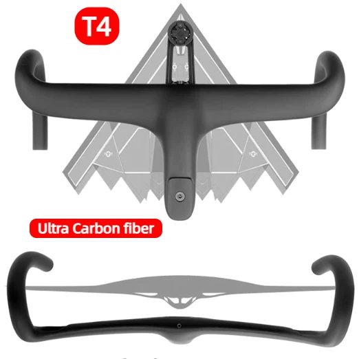 T4 ULTRA Vollcarbon-Integrierter Rennrad-Cockpit-Lenker, Lenker mit interner Kabelführung, 360-380mm für 28,6mm Steerer