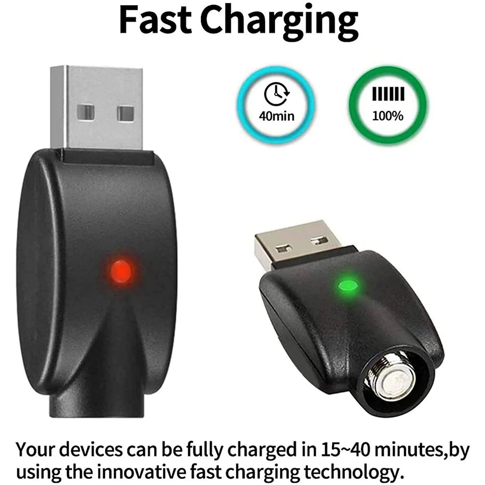 2Pcs Durable 510 Thread USB Smart Charger Adapter Converter with Indicator Light Intelligent Overcharge Protection