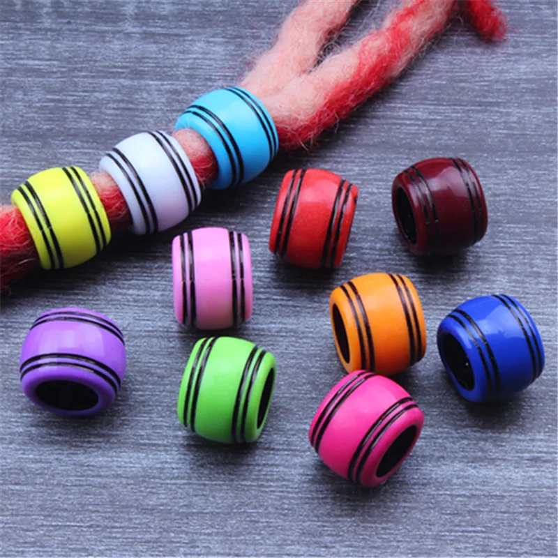 

20 шт. разноцветных полосатых пластиковых украшений для волос, бусин для дредов, декоративных бусин для кос, аксессуаров для париков, инструментов для укладки волос