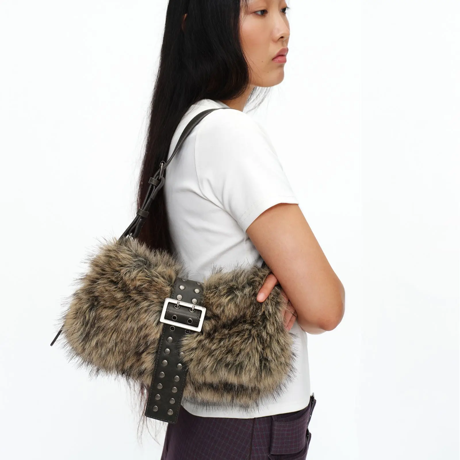 Fluffy Bag Women 2026 Fake Fur Euro-America Style Fashion New Shoulder Bag Handbag All-match