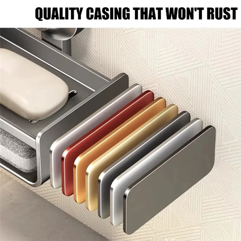 

WORTHOWN-Wall Mounted Soap Holder With Hook, No-Drill Installation, Removable Soap Dish For Shower And Bathroom