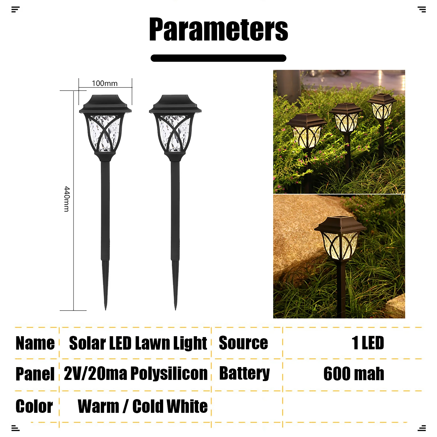 Solar LED Lawn Light Waterproof Outdoor Lamp for Garden Yard Decoration
