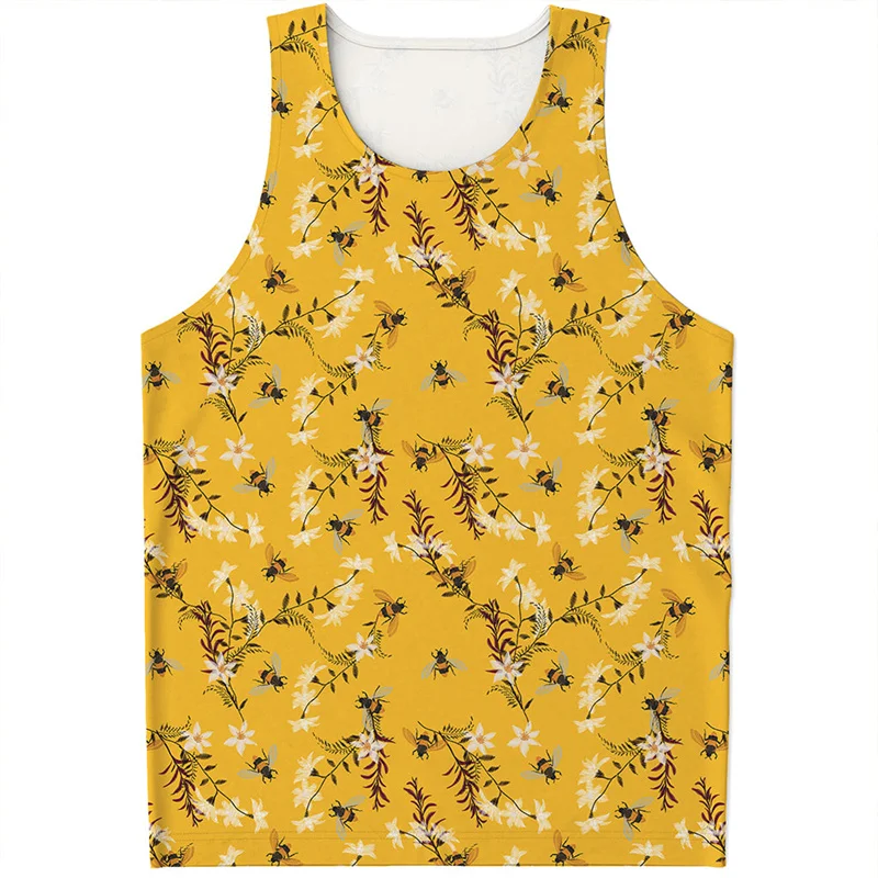 

Bee Honeycomb Graphic Tank Top For Men Fashion 3D Printed Yellow Bees Vest Stree Loose Waistcoat Women Sleeveless Tee Shirts