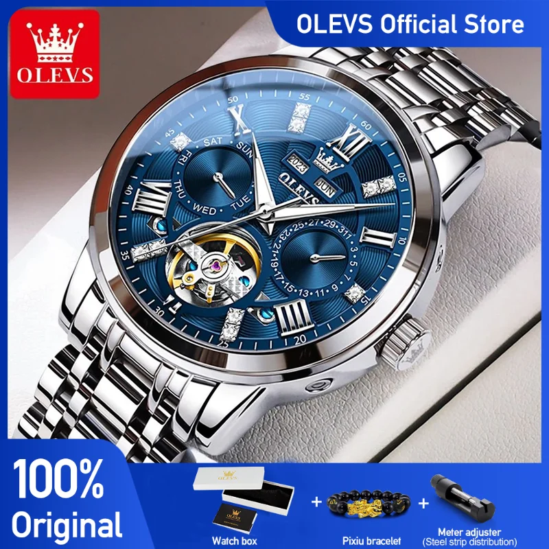 

Мужские часы OLEVS, автоматические механические, водонепроницаемые, светящиеся, с вечным календарем
