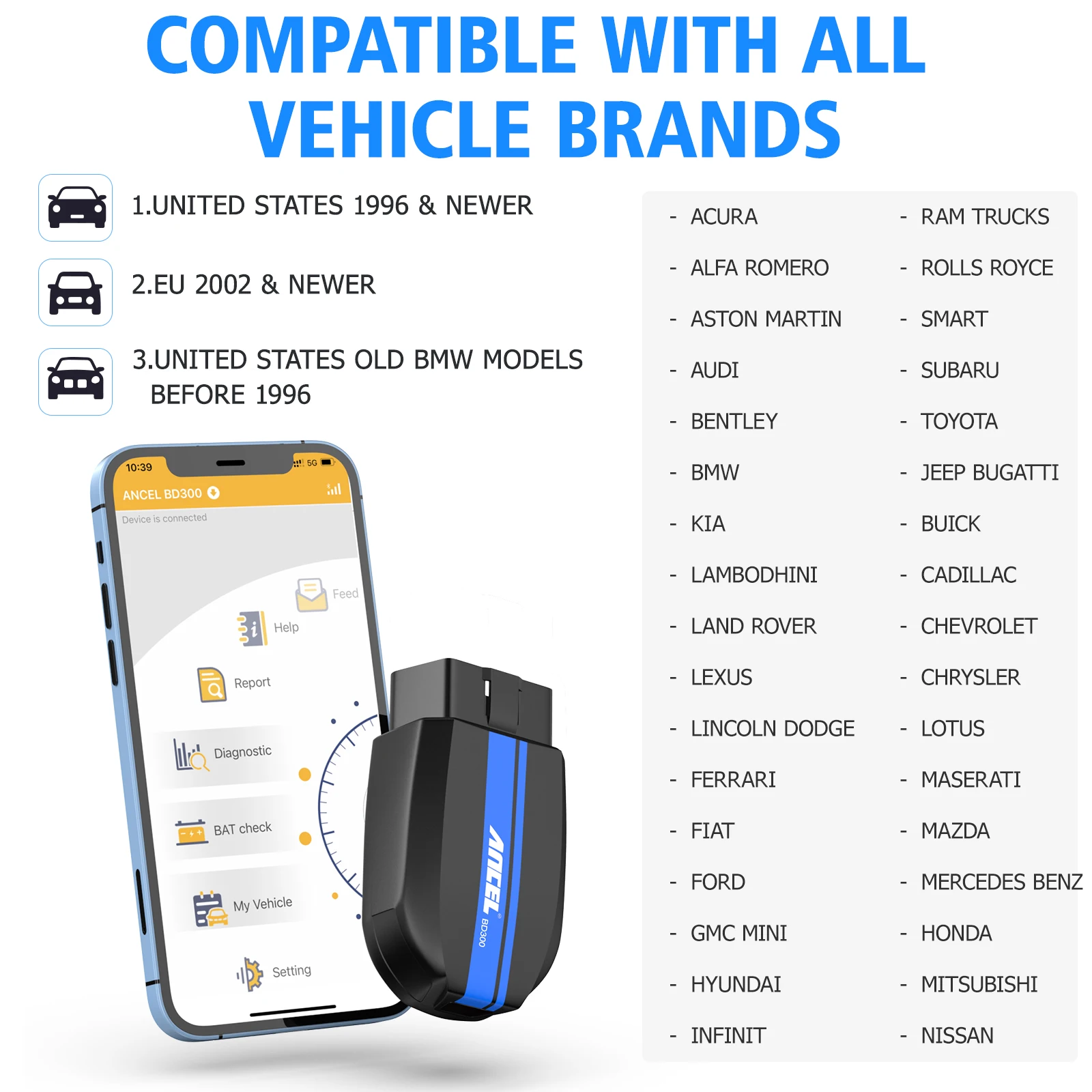 ANCEL BD300 OBD2 Scanner for BMW/Mini Bluetooth 5.0 ABS SRS Airbag TPMS Oil Reset Diagnostic Scan Tool OBDII Code Reader