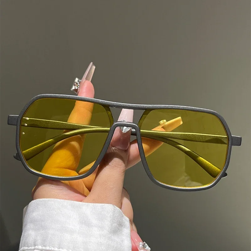 Nouveau Lrregular carré lunettes de soleil hommes mode Vintage Double pont nuances femmes à la mode marque Design lunettes de soleil UV400 lunettes