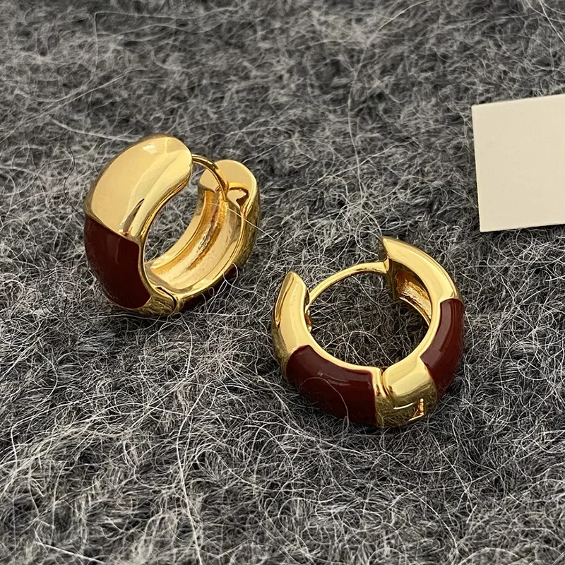 

925 Sterling Silver Chic Red Enamel Geometric Stud Earrings for Women Vintage Fine Jewelry Minimalist Light Luxury Accessory