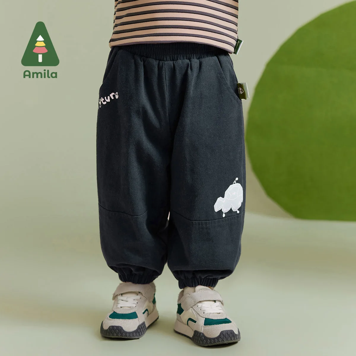 Amila Baby Children Casual Pants 2024 Winter New Multicolour Fleecing Warm Spaceship Fashion   Baby Clothing