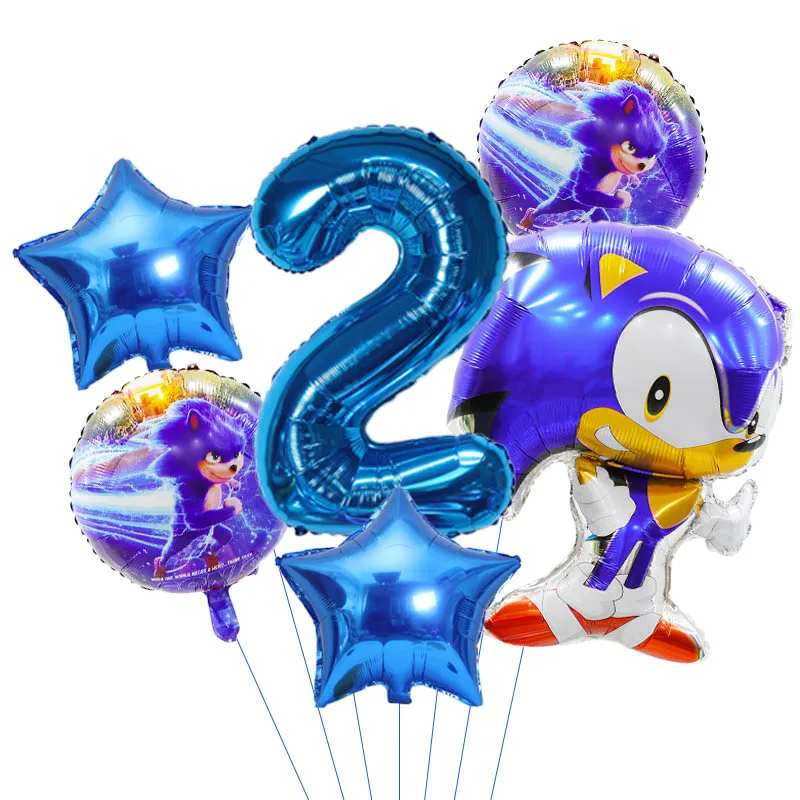 Sonics Baby Shower Birthday Balloons Children Party Supplies Decoration Hot Game Number Stars Foil Balloon Anime Cartoon Balloon