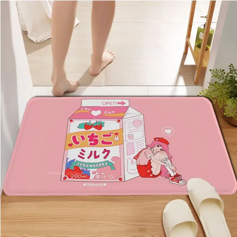 Japanese Strawberry Milk Floor Mat Cheaper Anti-slip Modern Living Room Balcony Printed Bedside Mats