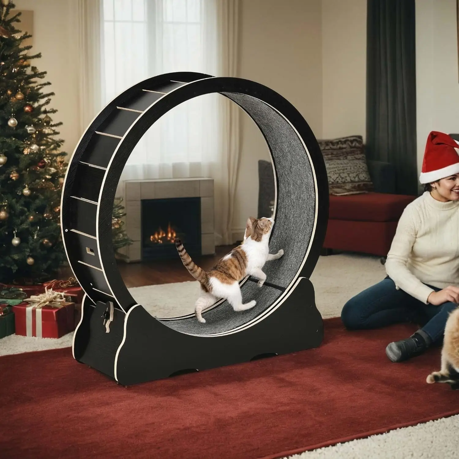 43.3 inch large cat exercise wheel running silent cat treadmill with safety lock, suitable for kitten weight