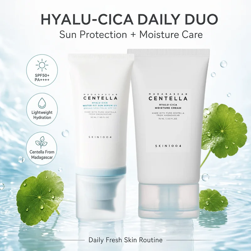 Crema Hidratante Coreana Centella Hyalu-Cica y Suero Facial Protector Solar Hyalu Cica Water-Fit SPF50, Producto para el Cuidado de la Piel