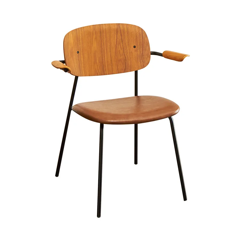 

Wooden soft bag with armrests Home dining chair Modern simple desk Designer back