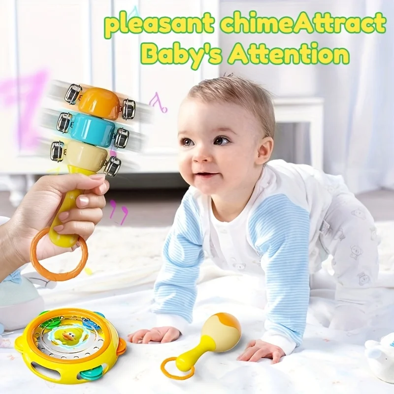 0개월 아기 장난감 3개 세트 음악 손드럼 악기 드럼 라틀 어린이 초기 교육용 남아 여아 몬테소리 음악 장난감