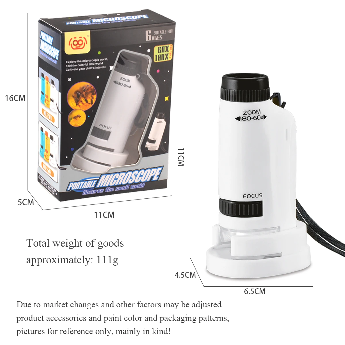 Mini Microscope Handheld Toys kits,  Microscope with LED Lights and 2 AG13 Button Batteries, Biological Science Gifts for Kids