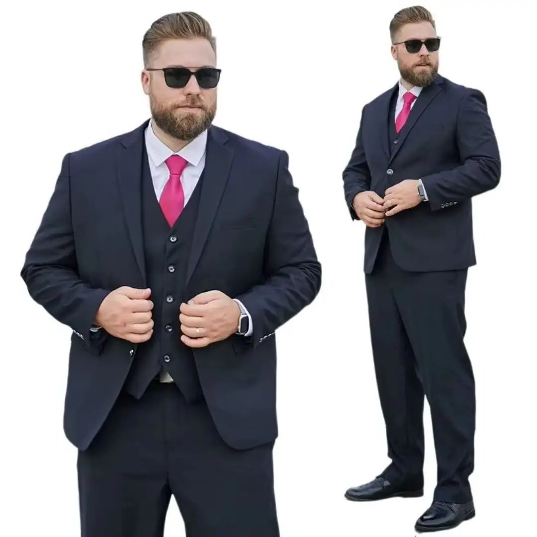 Navy Blue 3 Piece Men's Formal Suit Slim Fit Spring Blazer Set with Vest And Pants for Groomsmen And Formal Occasions
