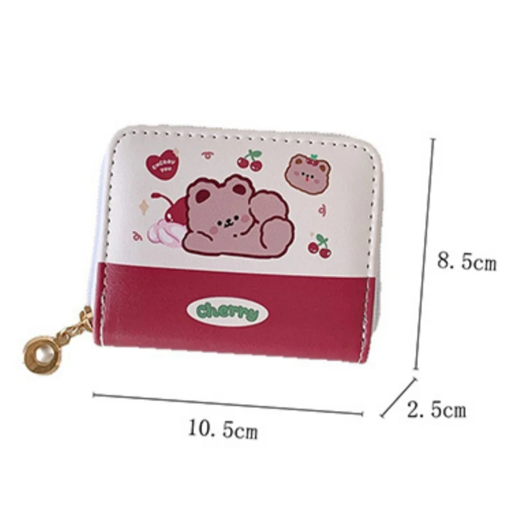 Cartoon Cute Animal Coin Purses for Women Girls Change Credit Card Holder Money Bag PU Leather Double Fold Zipper Pouch Wallet