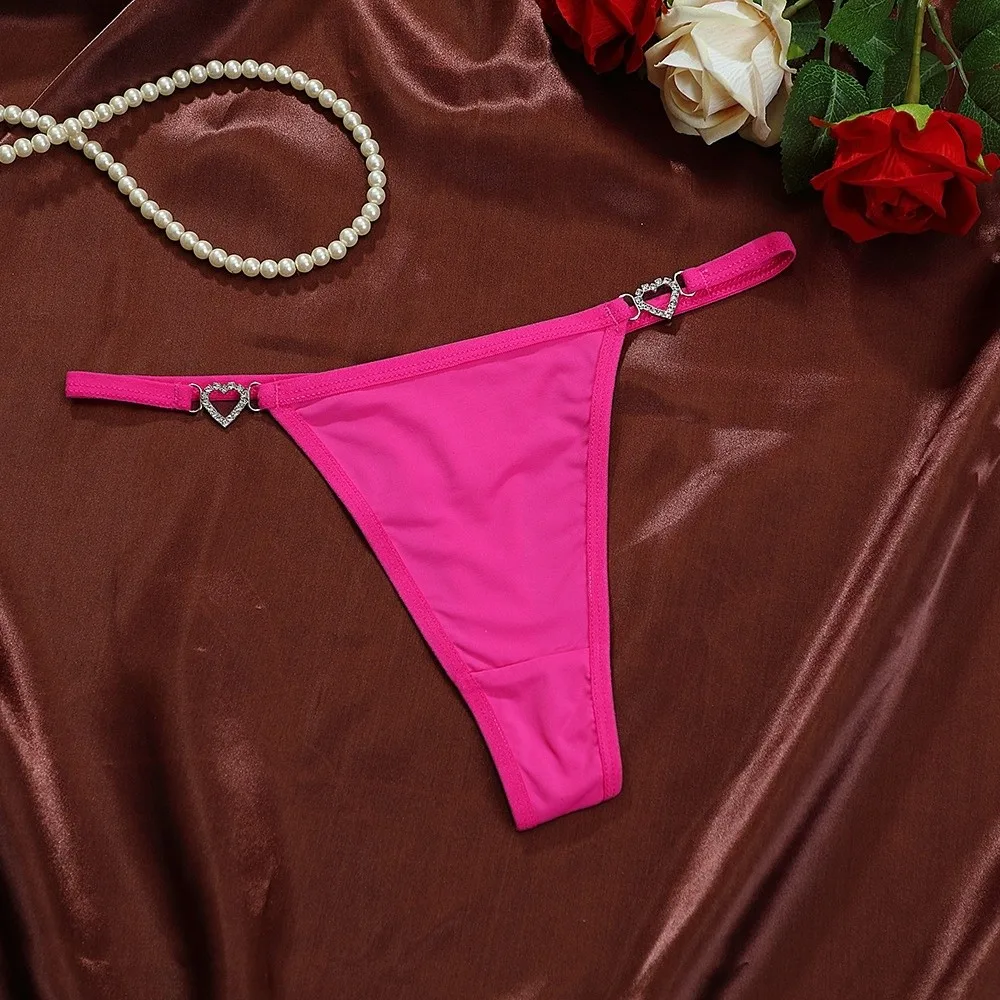 Baumwoll-Slips mit Herz-Strasssteinen, niedriger Bund, einfarbige Bikini-Slips, nahtlose Unterhosen, T-Back-Slips, Damenunterwäsche – Detail 12