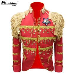 Men's Gold Tassels Court Prince Stylish Suit Jacket Brand Stand Collar Slim Fit Steampunk Gothic Vintage Uniform Costume Homme