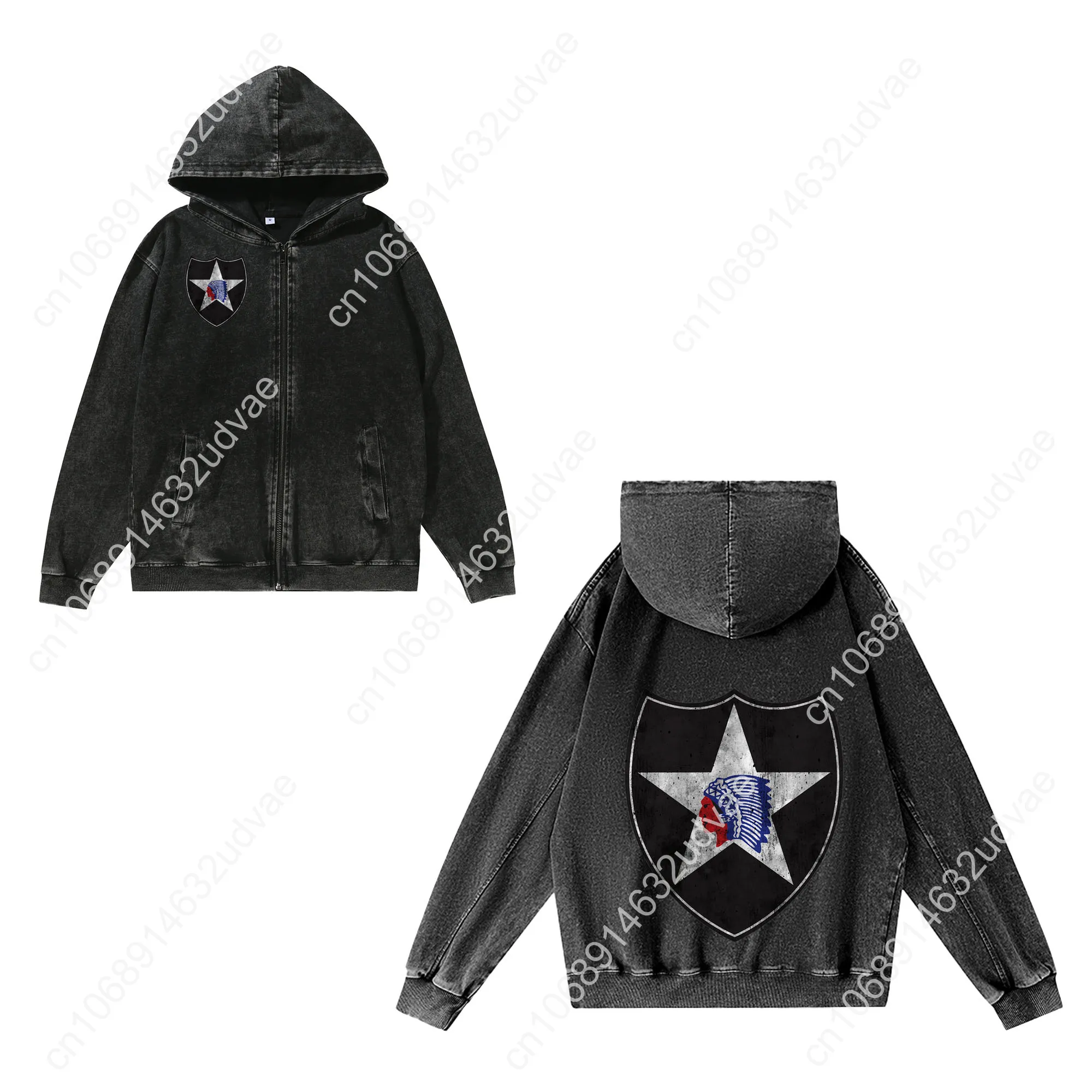 2nd Infantry Division Zipper Sweatshirt Man Woman Teenager Retro Hoodies Vintage Pullover Sweat Shirt with Full Zip Jacket Tops