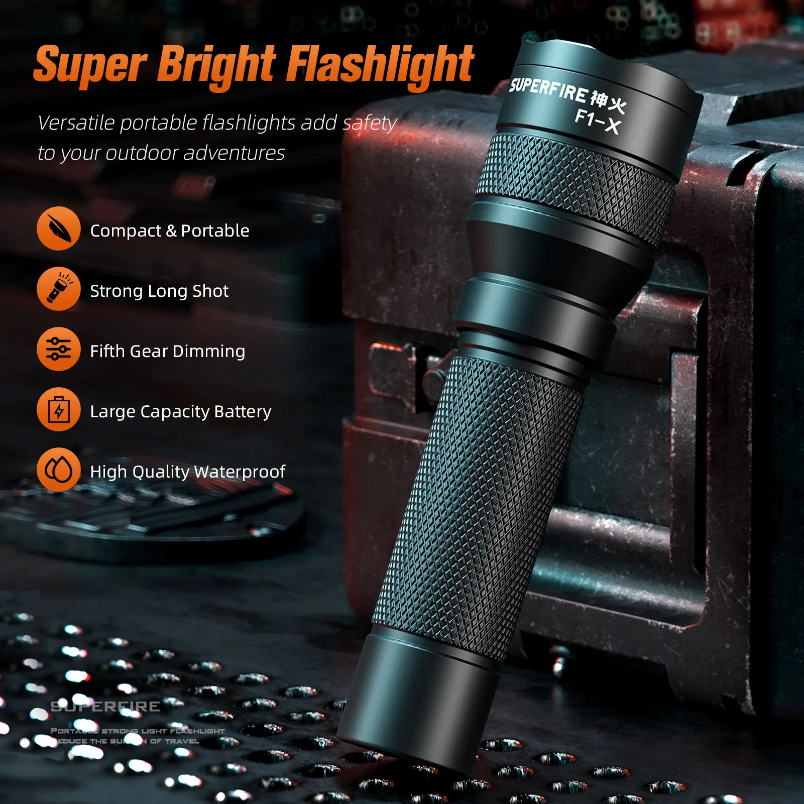 SUPERFIRE F1-X Led Flashlight Super Bright Zoomable torch Long Range 230m Portable rechargeable 18650 tactical Camping Lamp