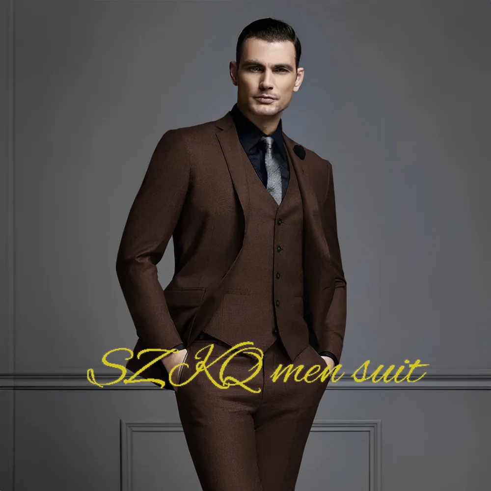 Formal Men\'s Suit Wedding Tuxedo Elegant Male Jacket Pants Vest Tie Three-piece Set Slim Outfit XS-5XL