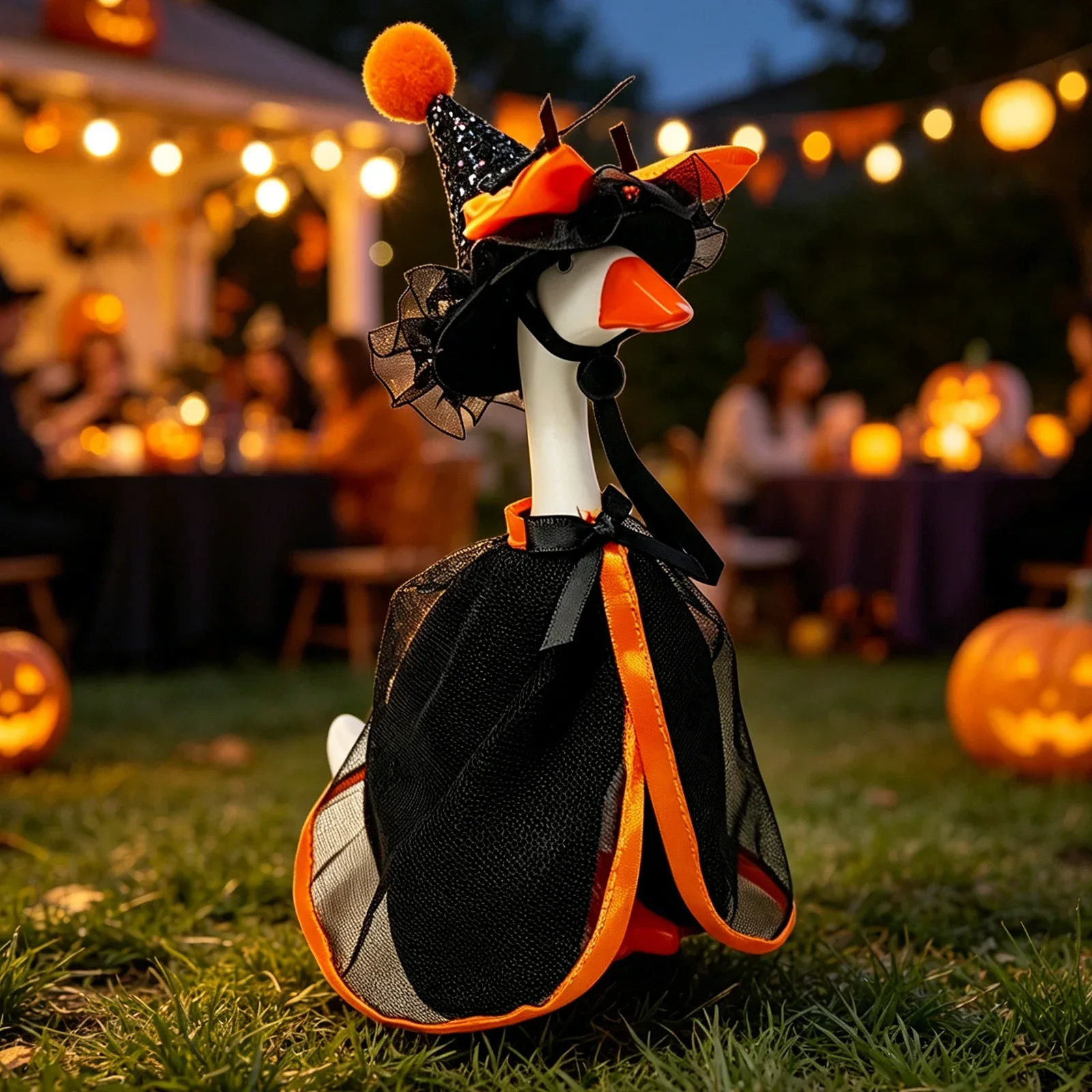 Halloween Desk Goose Outfit for 7inch Mini Goose Statue Pointed Hat and Matching Cape Set Witch Costume