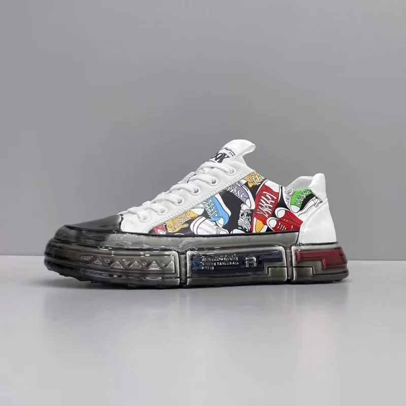 

High End Personalized Leather Board Shoes for Spring 2025, Thick Soled Rubber Coated Casual Trendy Shoes, Breathable Men's Shoes