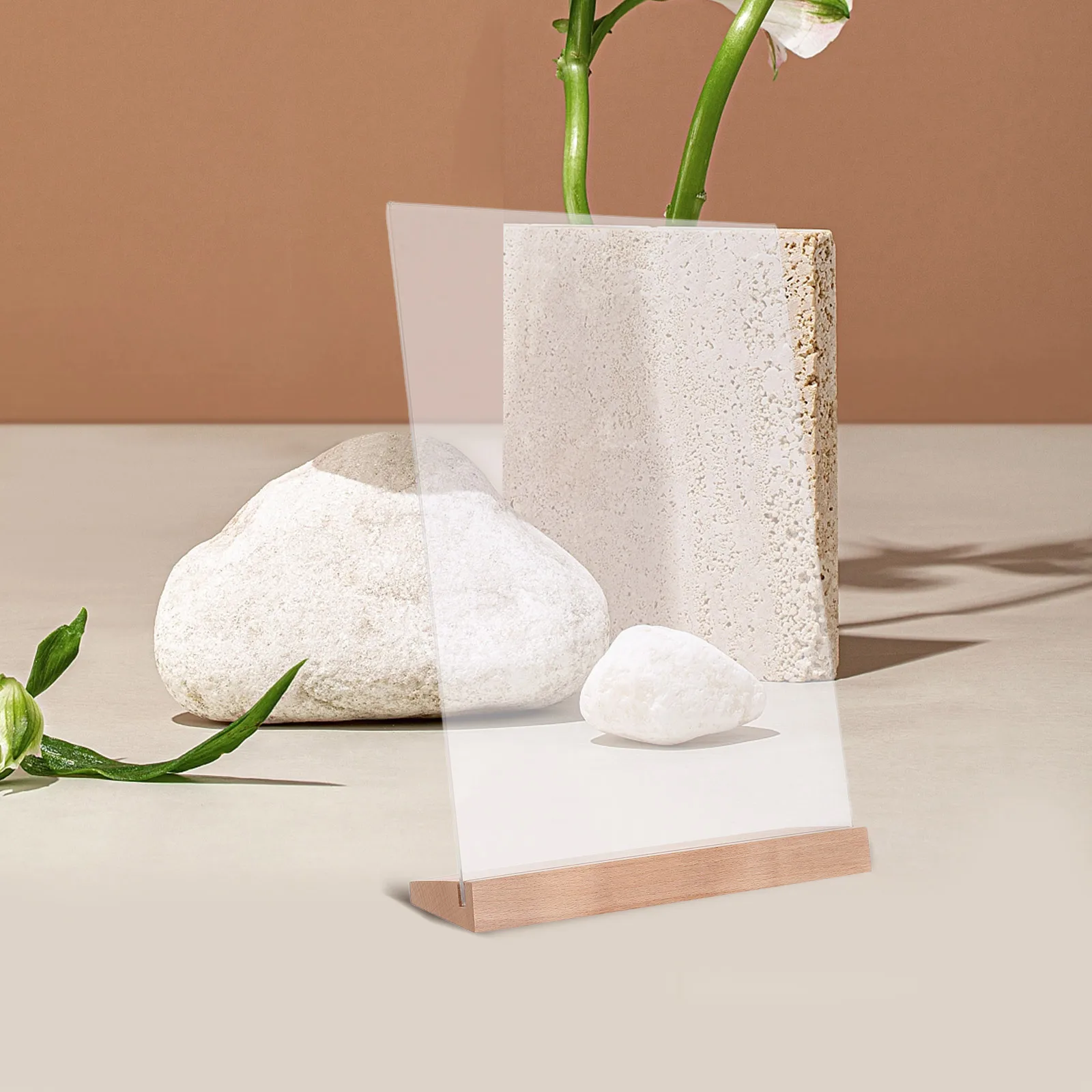 Support de panneau en acrylique Transparent, Base en bois en forme de L, présentoir de Menu de Table A4, 12,18x8,25 pouces, autoportant élégant, 3 pièces