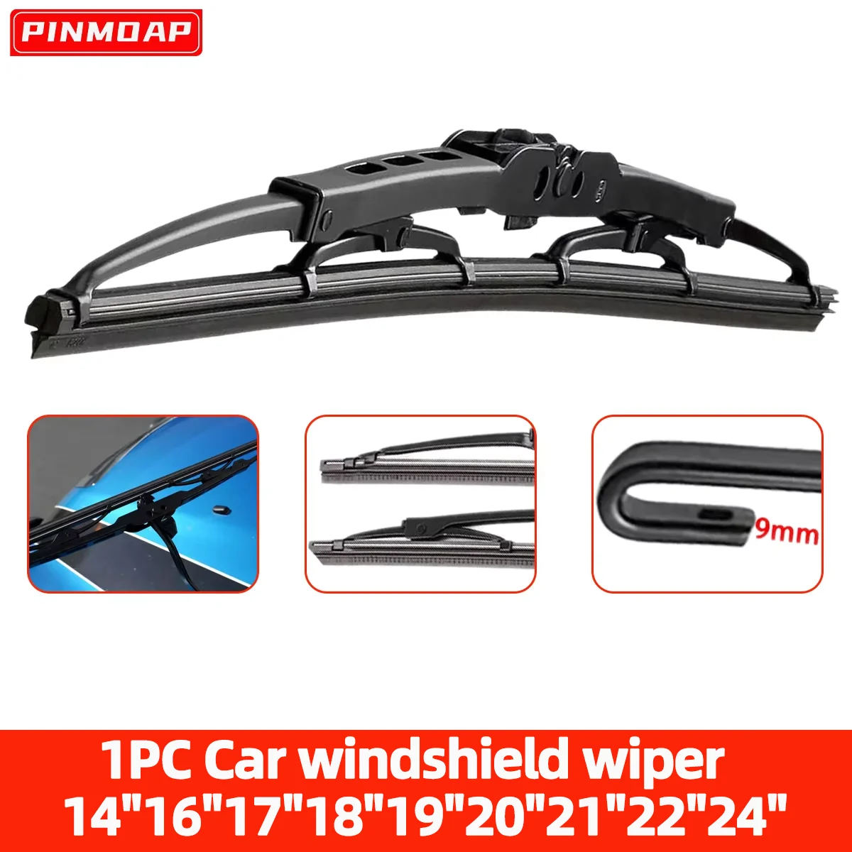 1 Pieza de Gancho Universal en Forma de U/J para Limpiaparabrisas Delantero de 9 mm, Hoja de Limpiaparabrisas Profesional para Automóvil de 14, 16, 17, 18, 19, 20, 21, 22 y 24 Pulgadas, Accesorios para Automóvil